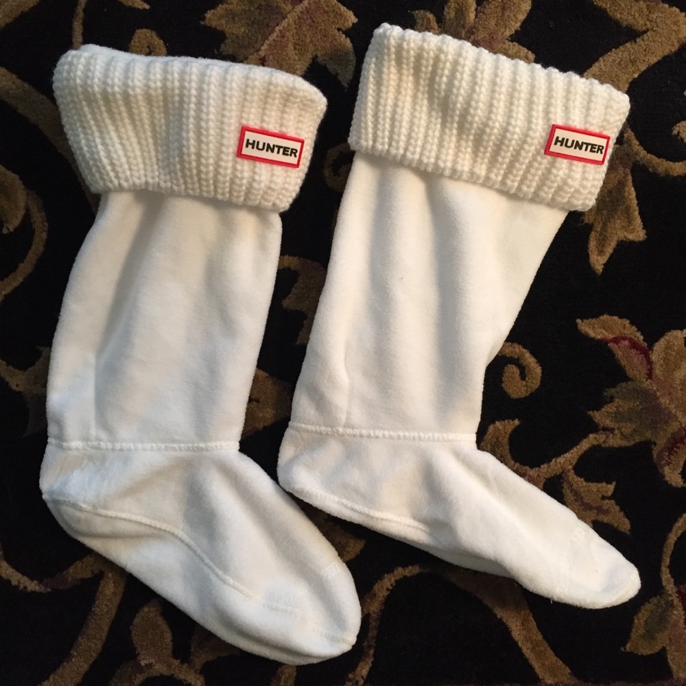 Hunter Boot Socks, White Knit Fleece Medium